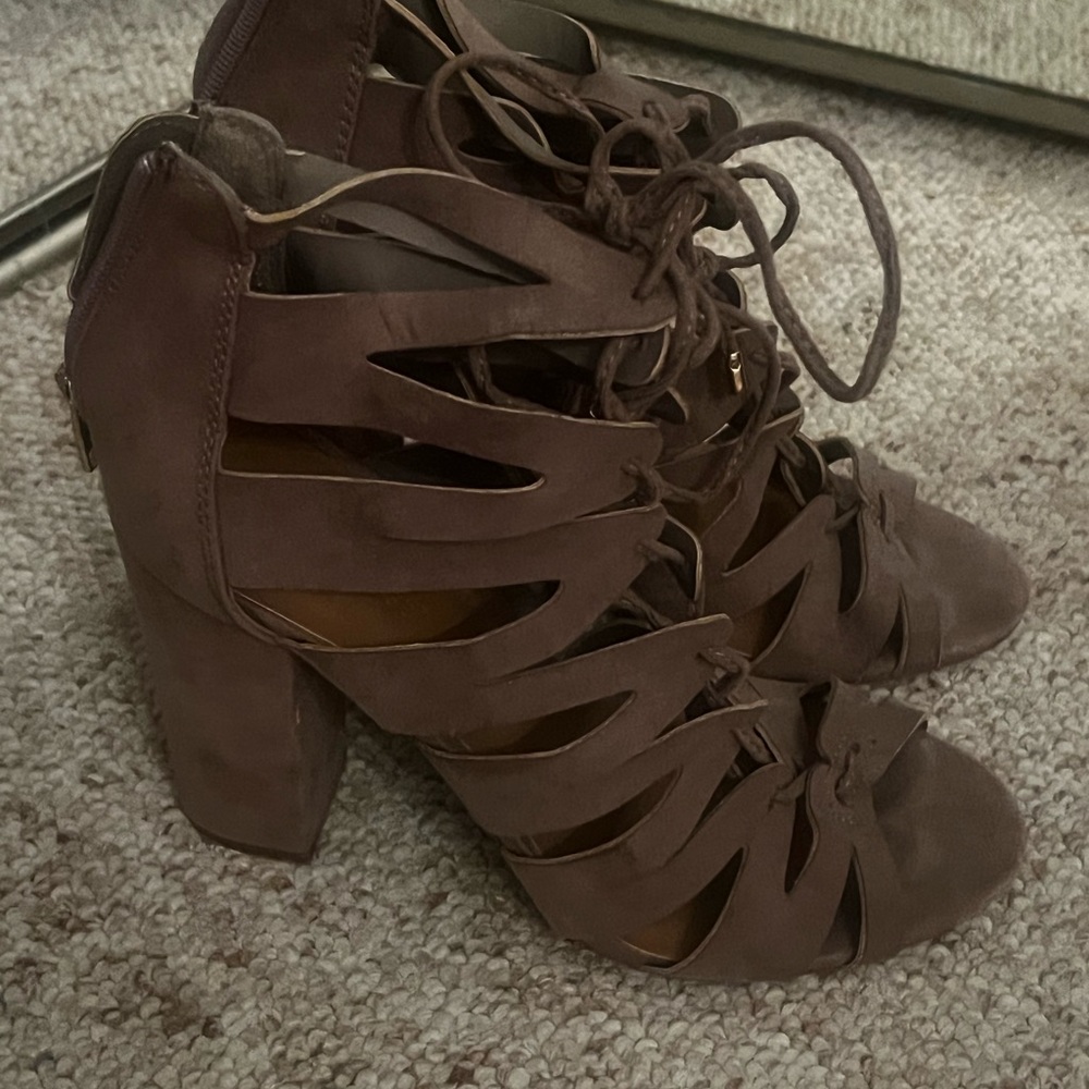 Brown Lace-Up Heels